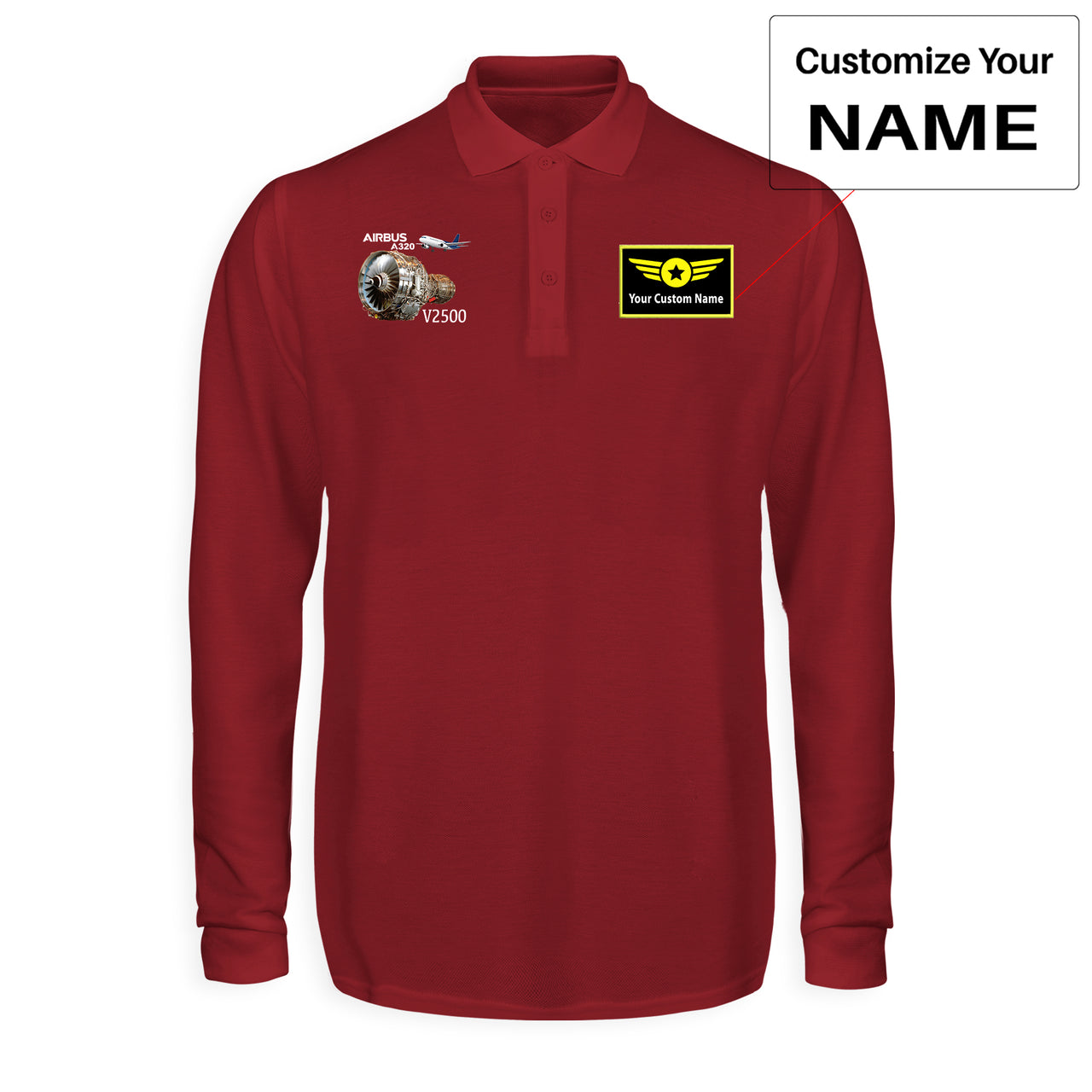 Airbus A320 & V2500 Engine Designed Long Sleeve Polo T-Shirts