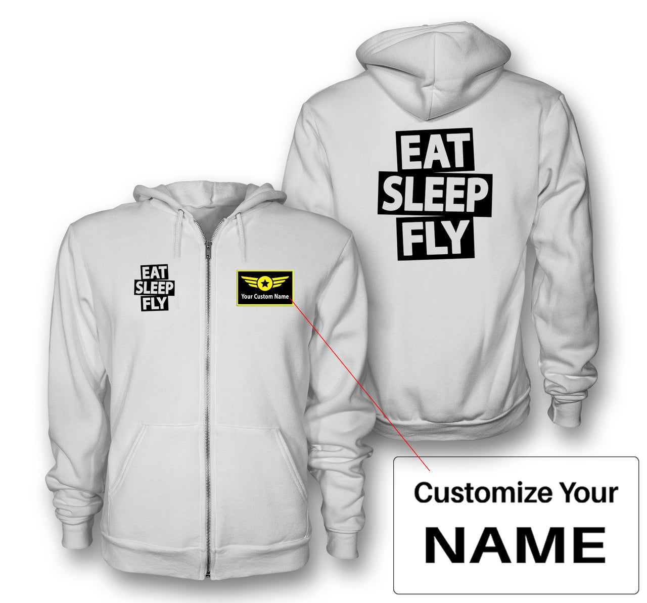 Eat Sleep Fly Designed Zipped Hoodies