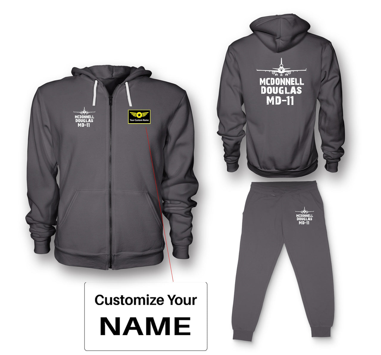 McDonnell Douglas MD-11 & Plane Designed Zipped Hoodies & Sweatpants Set