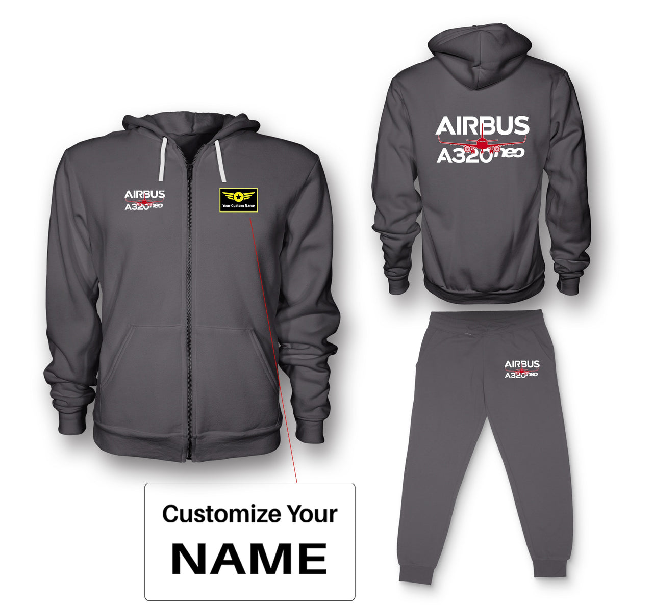 Amazing Airbus A320neo Designed Zipped Hoodies & Sweatpants Set