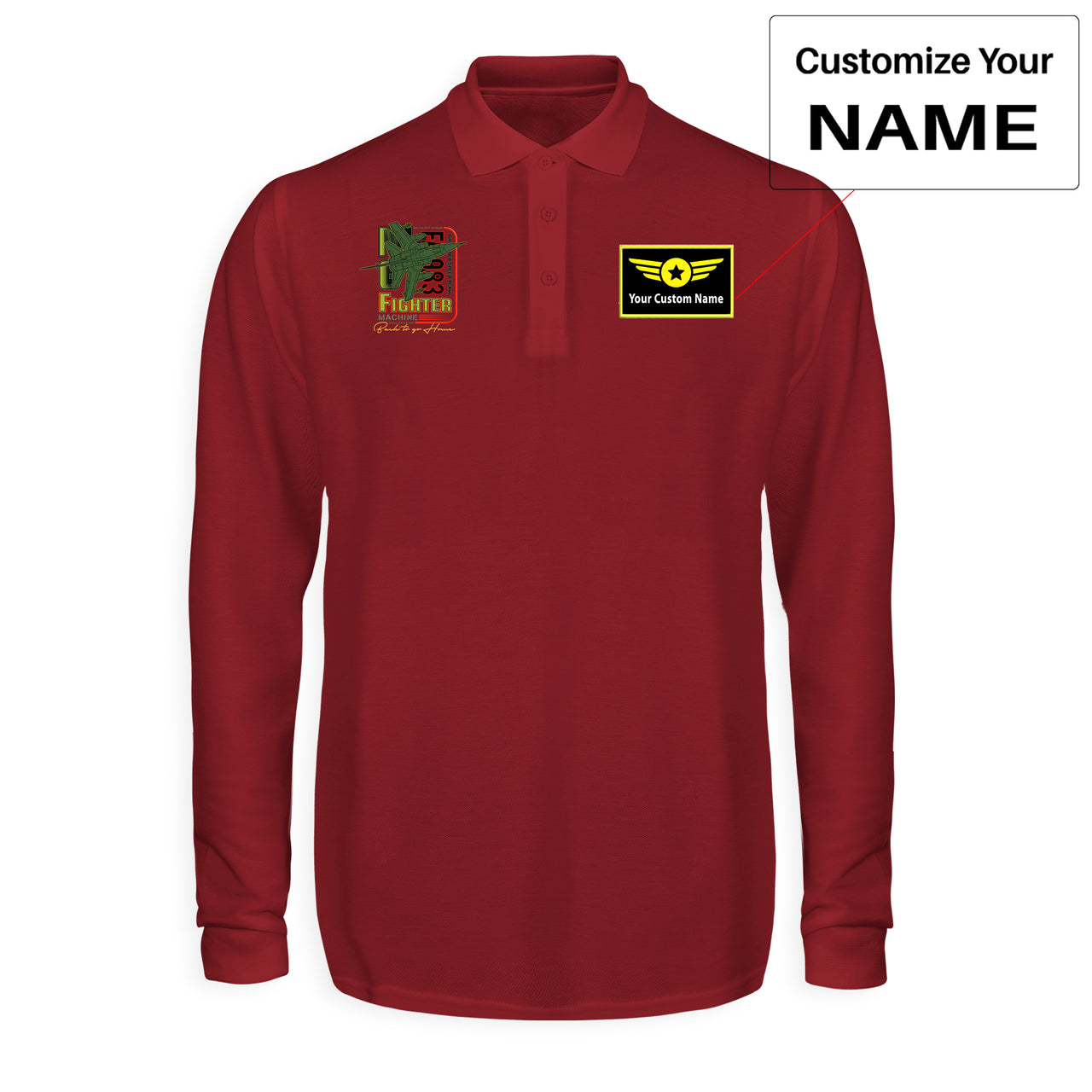 Fighter Machine Designed Long Sleeve Polo T-Shirts