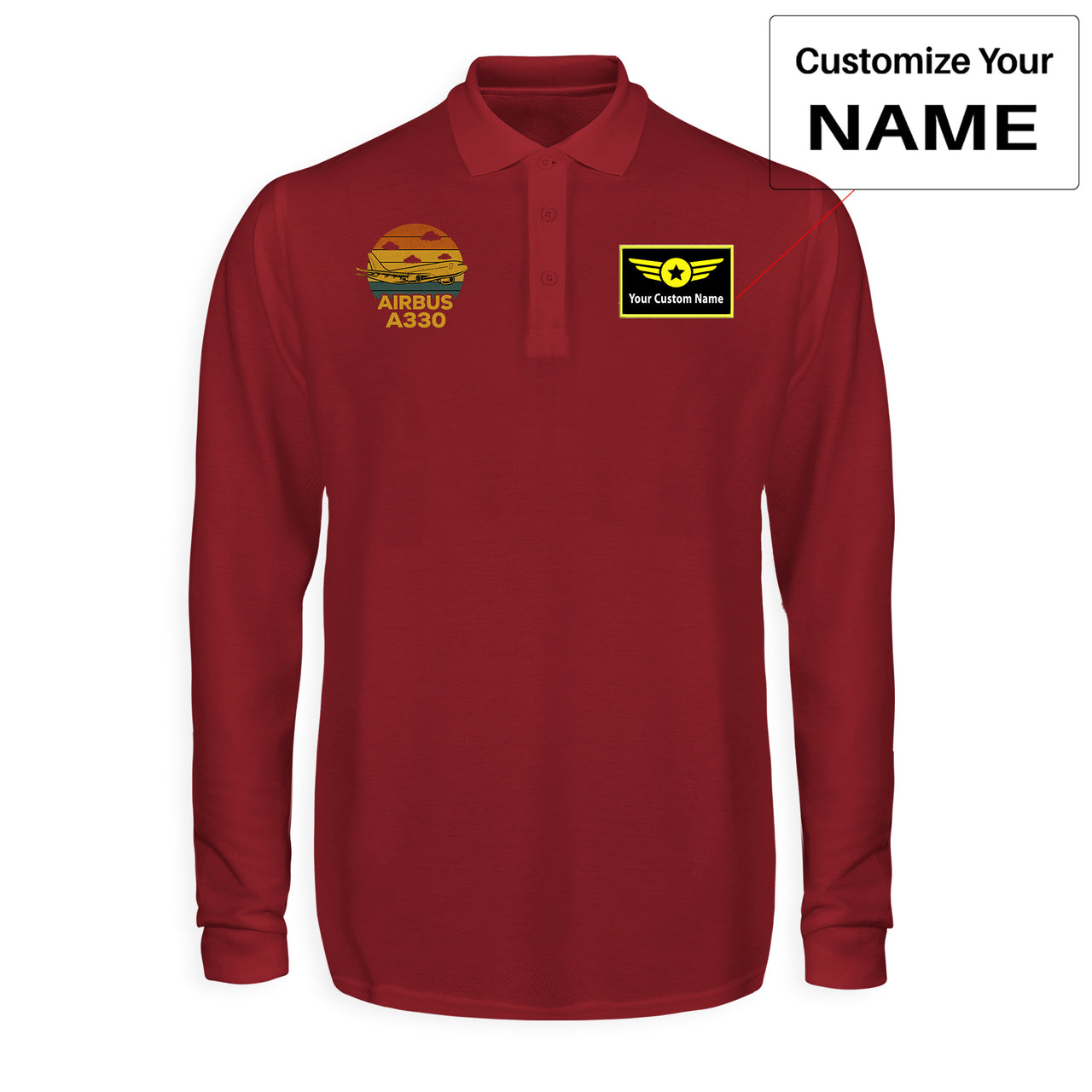 Retro Airbus A330 Designed Long Sleeve Polo T-Shirts