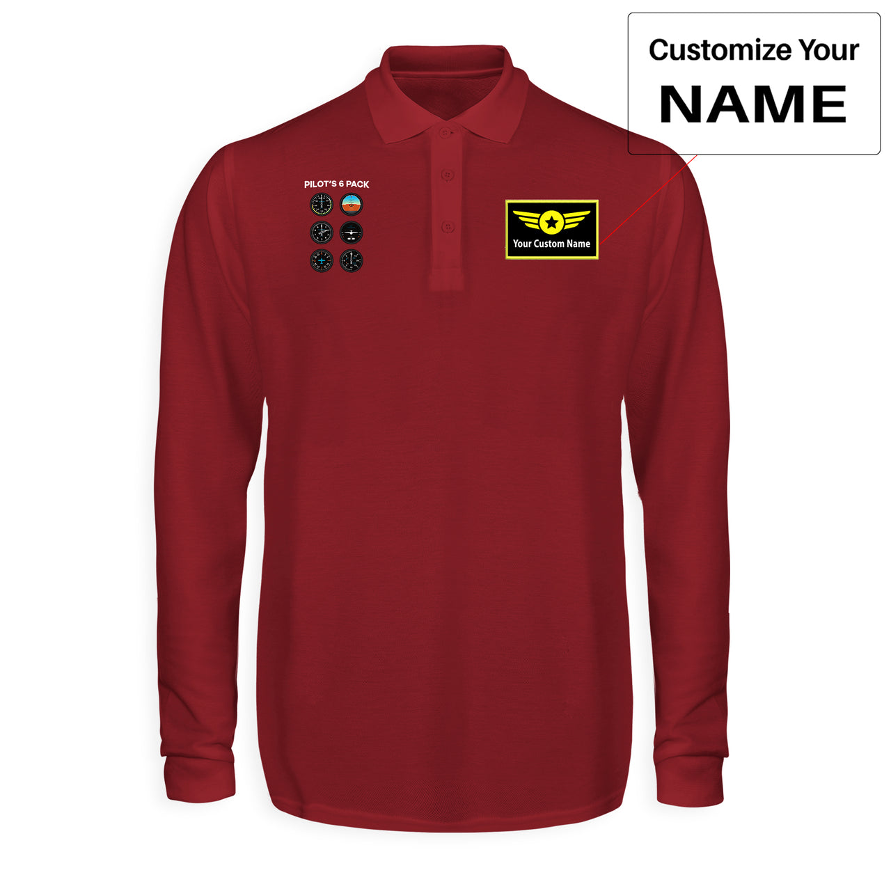 Pilot's 6 Pack Designed Long Sleeve Polo T-Shirts