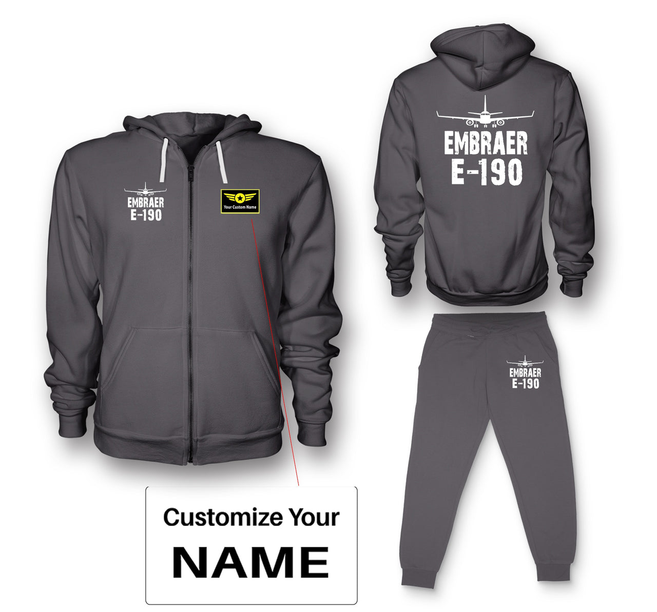 Embraer E-190 & Plane Designed Zipped Hoodies & Sweatpants Set