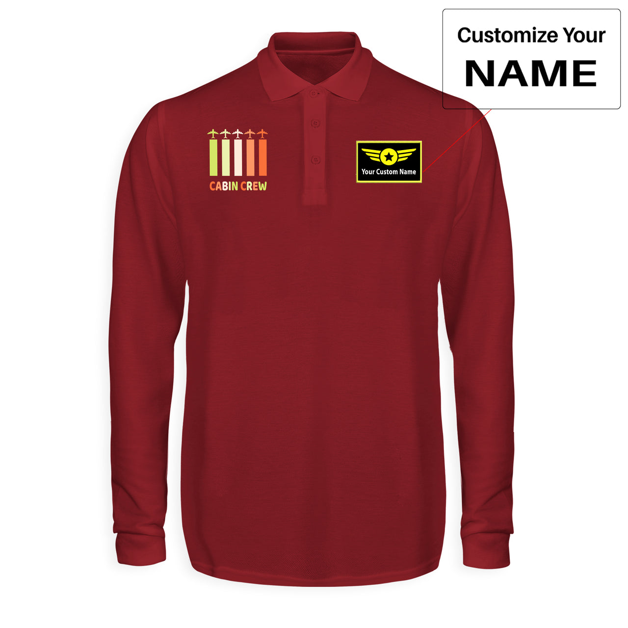 Colourful Cabin Crew Designed Long Sleeve Polo T-Shirts
