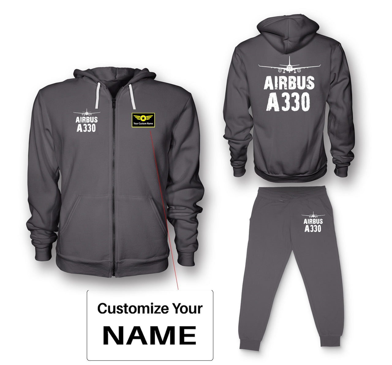 Airbus A330 & Plane Designed Zipped Hoodies & Sweatpants Set