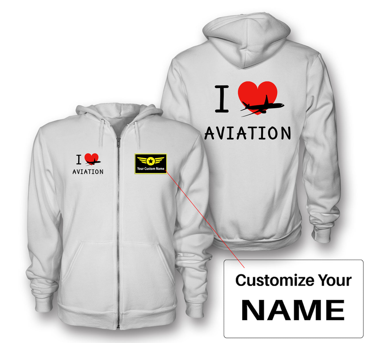 I Love Aviation Designed Zipped Hoodies