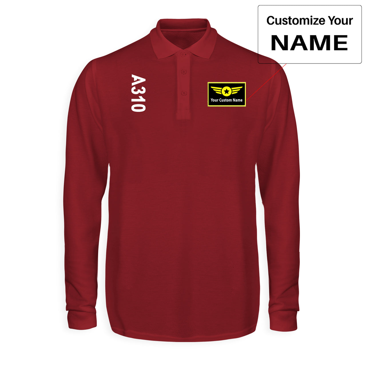 A310 Text Designed Long Sleeve Polo T-Shirts