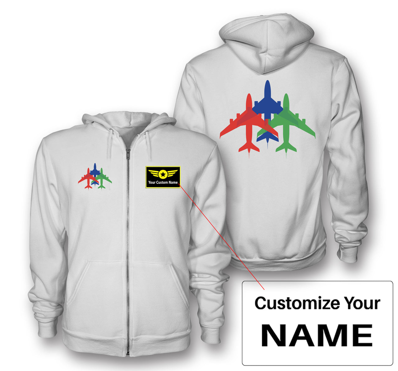 Colourful 3 Airplanes Designed Zipped Hoodies