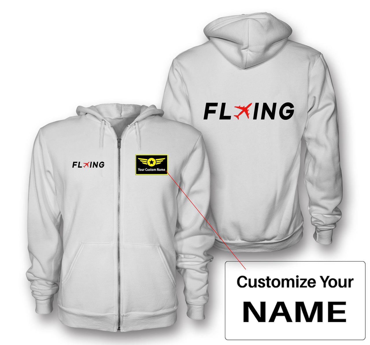 Flying Designed Zipped Hoodies