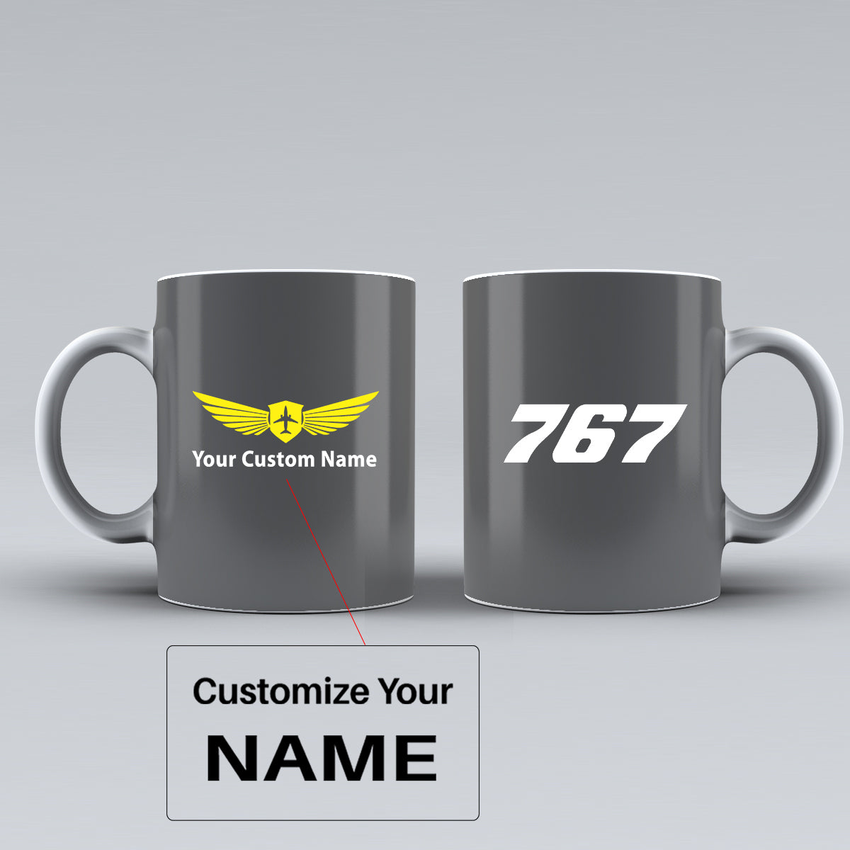 767 Flat Text Designed Ceramic White Mugs