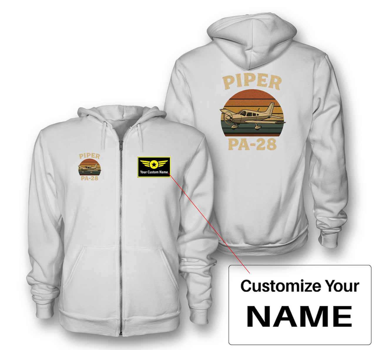 Retro Piper PA-28 Designed Zipped Hoodies