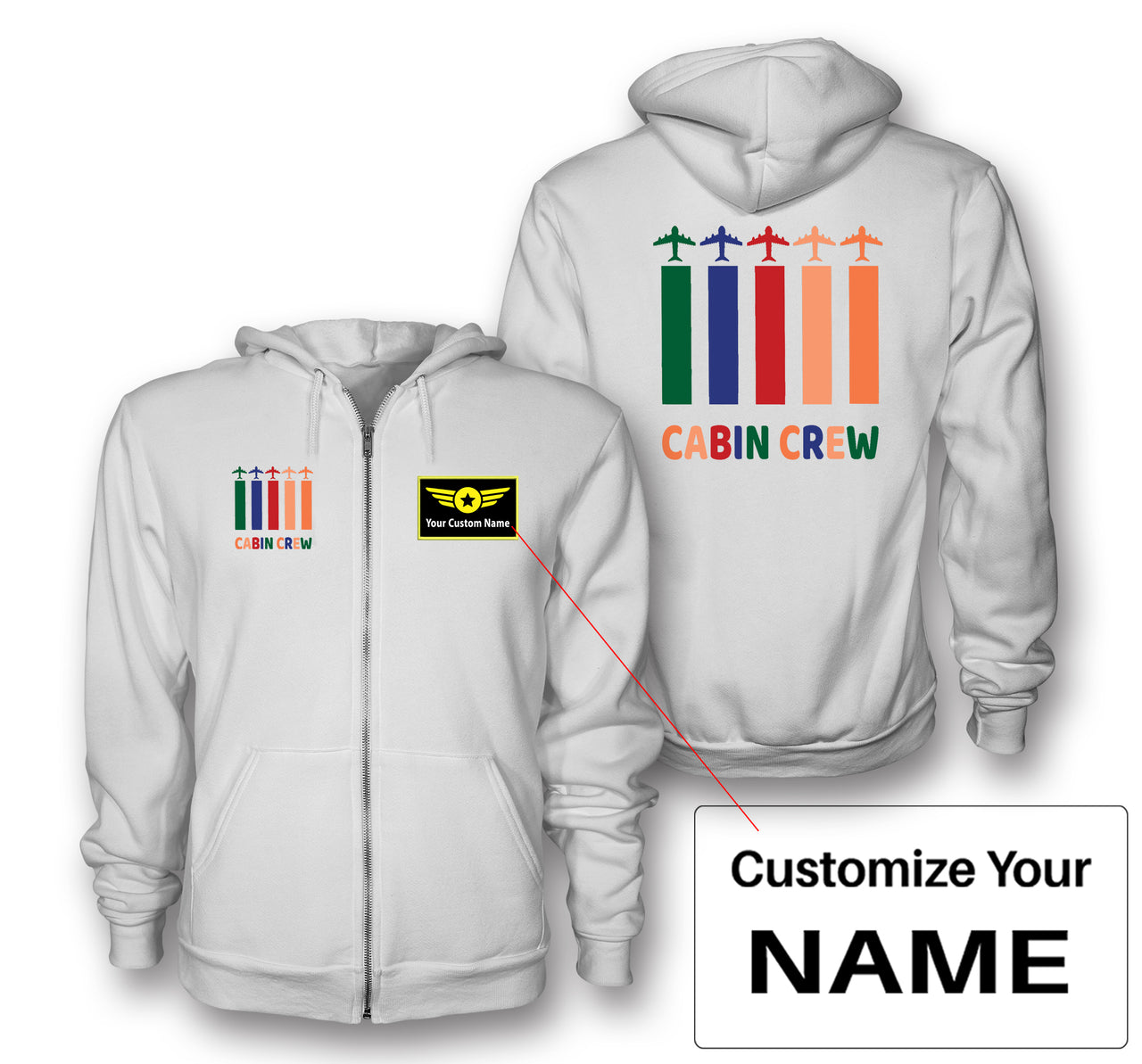 Colourful Cabin Crew Designed Zipped Hoodies