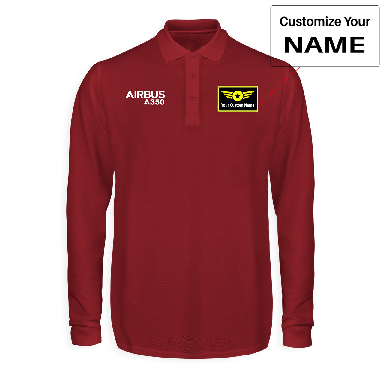 Airbus A350 & Text Designed Long Sleeve Polo T-Shirts