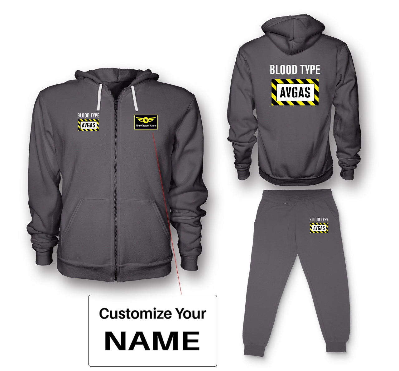 Blood Type AVGAS Designed Zipped Hoodies & Sweatpants Set