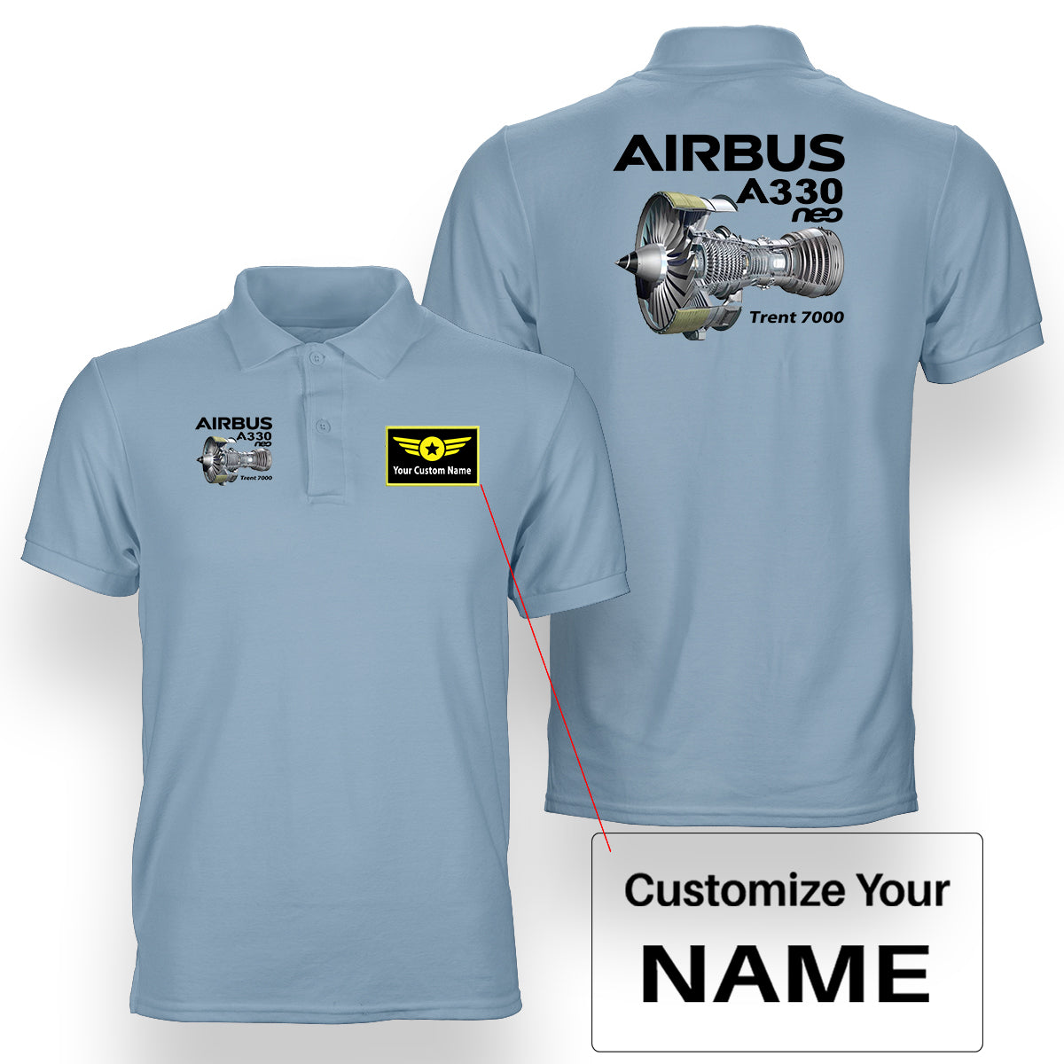 Airbus A330neo & Trent 7000 Designed Double Side Polo T-Shirts