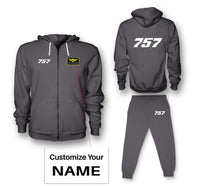 Thumbnail for 757 Flat Text Designed Zipped Hoodies & Sweatpants Set