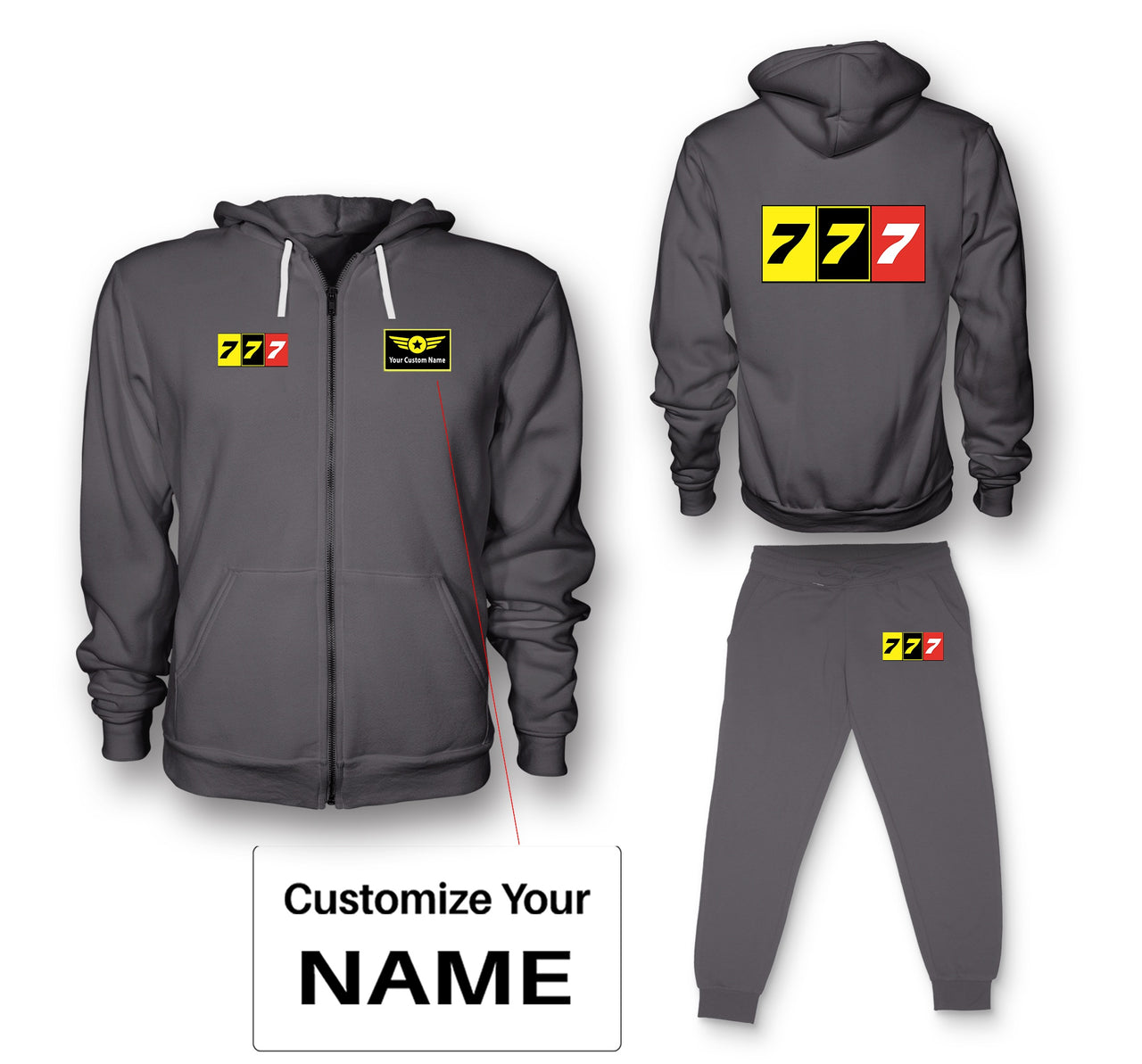 Flat Colourful 777 Designed Zipped Hoodies & Sweatpants Set