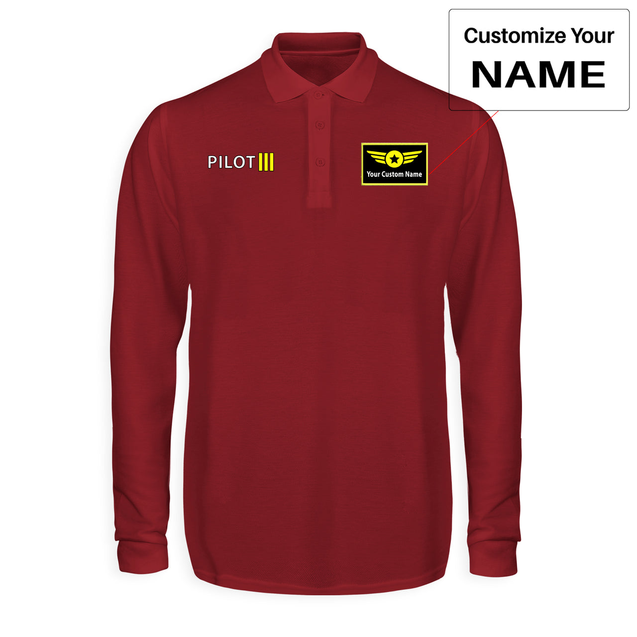 Pilot & Stripes (3 Lines) Designed Long Sleeve Polo T-Shirts