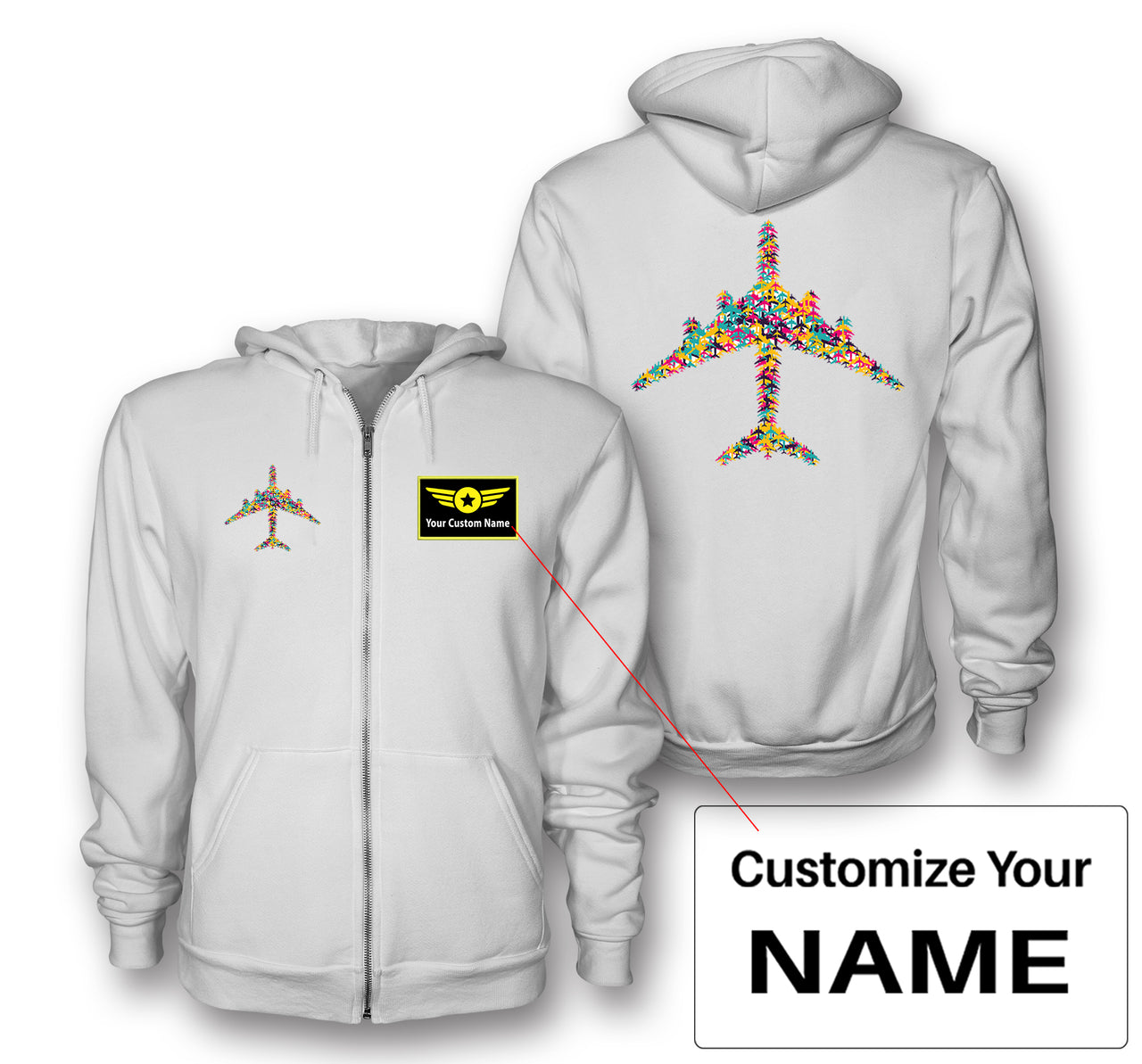 Colourful Airplane Designed Zipped Hoodies