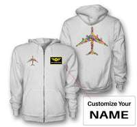Thumbnail for Colourful Airplane Designed Zipped Hoodies
