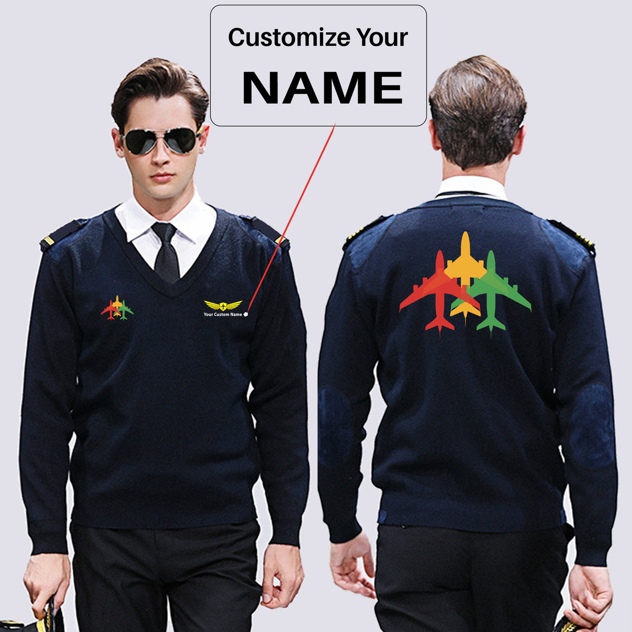 Colourful 3 Airplanes Designed Wool Pilot Sweaters
