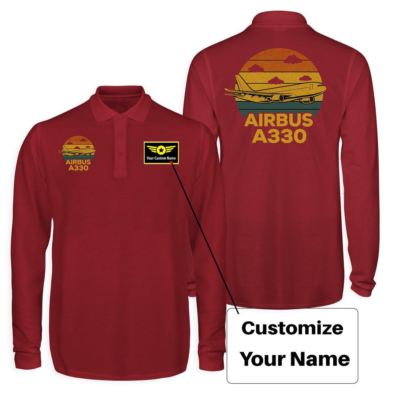 Retro Airbus A330 Designed Long Sleeve Polo T-Shirts (Double-Side)