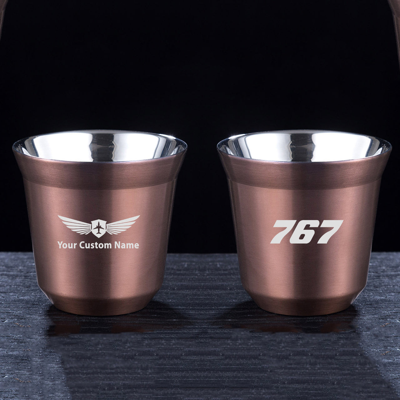 767 Flat Text Designed Double Wall Stainless Steel Coffee Mugs