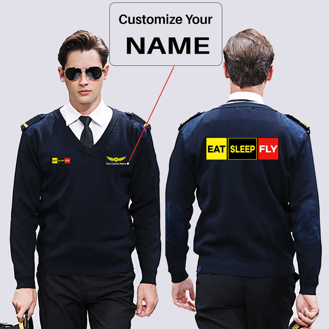 Eat Sleep Fly (Colourful) Designed Wool Pilot Sweaters