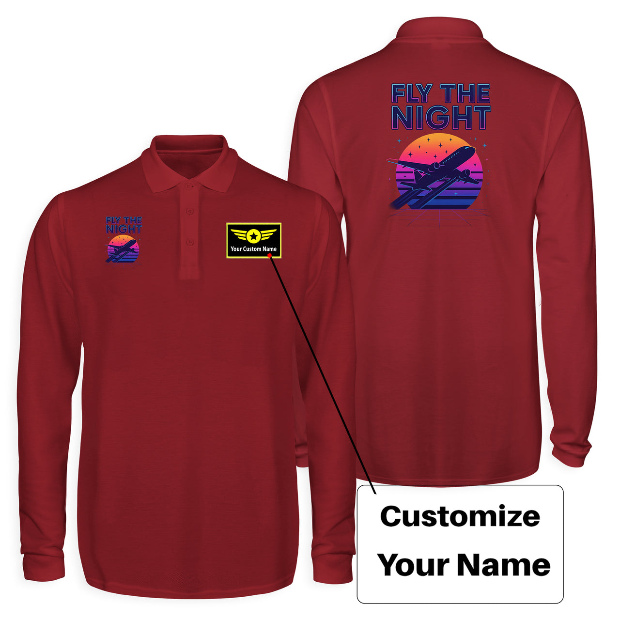 Fly The Night Designed Long Sleeve Polo T-Shirts (Double-Side)