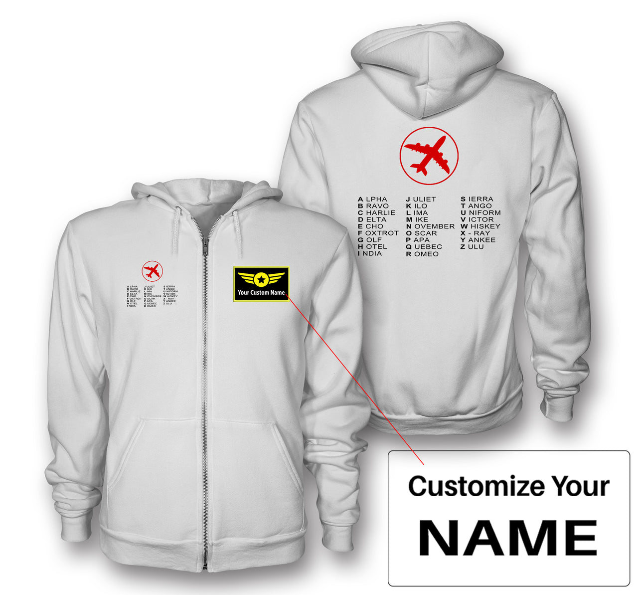 Aviation Alphabet 2 Designed Zipped Hoodies