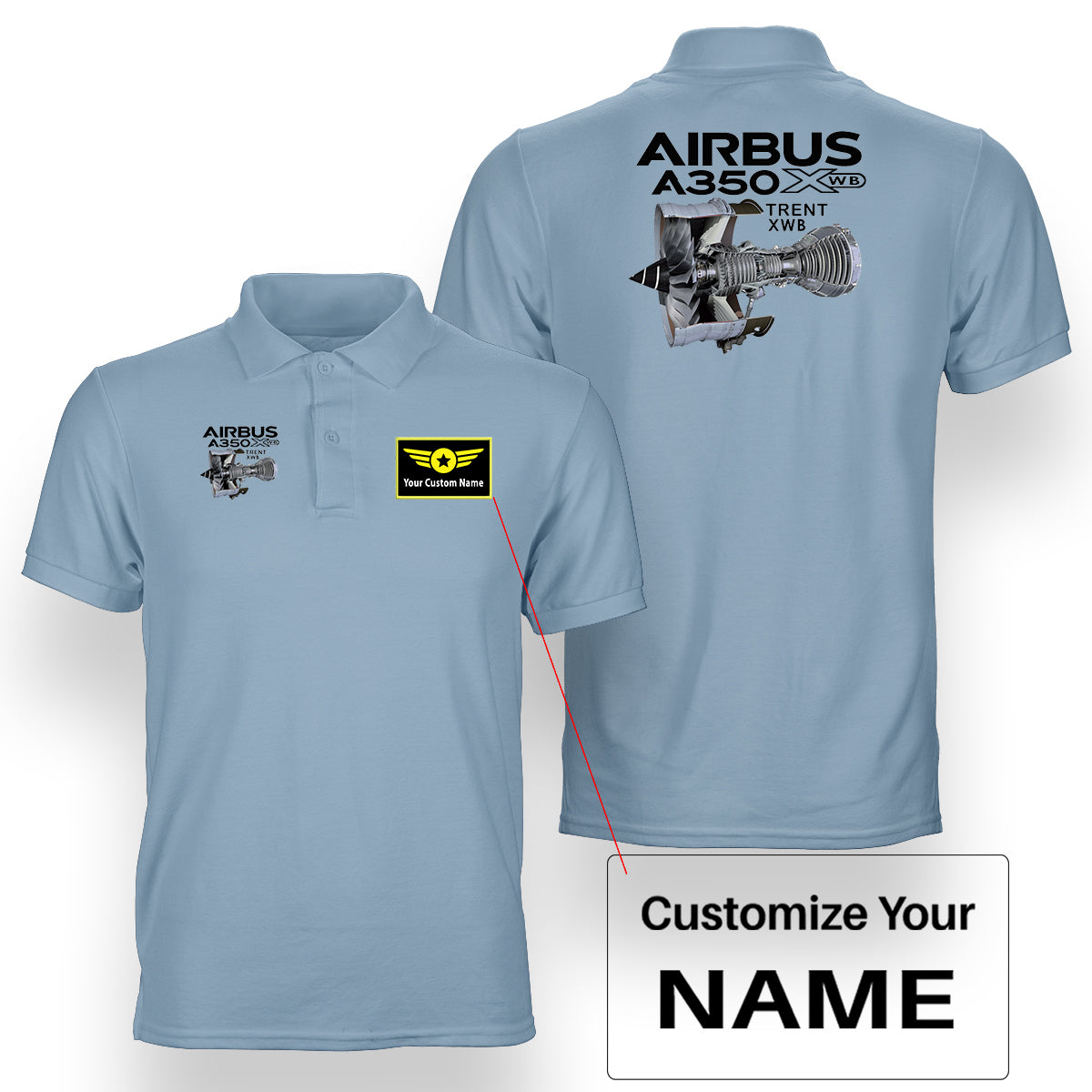 Airbus A350 & Trent Wxb Engine Designed Double Side Polo T-Shirts