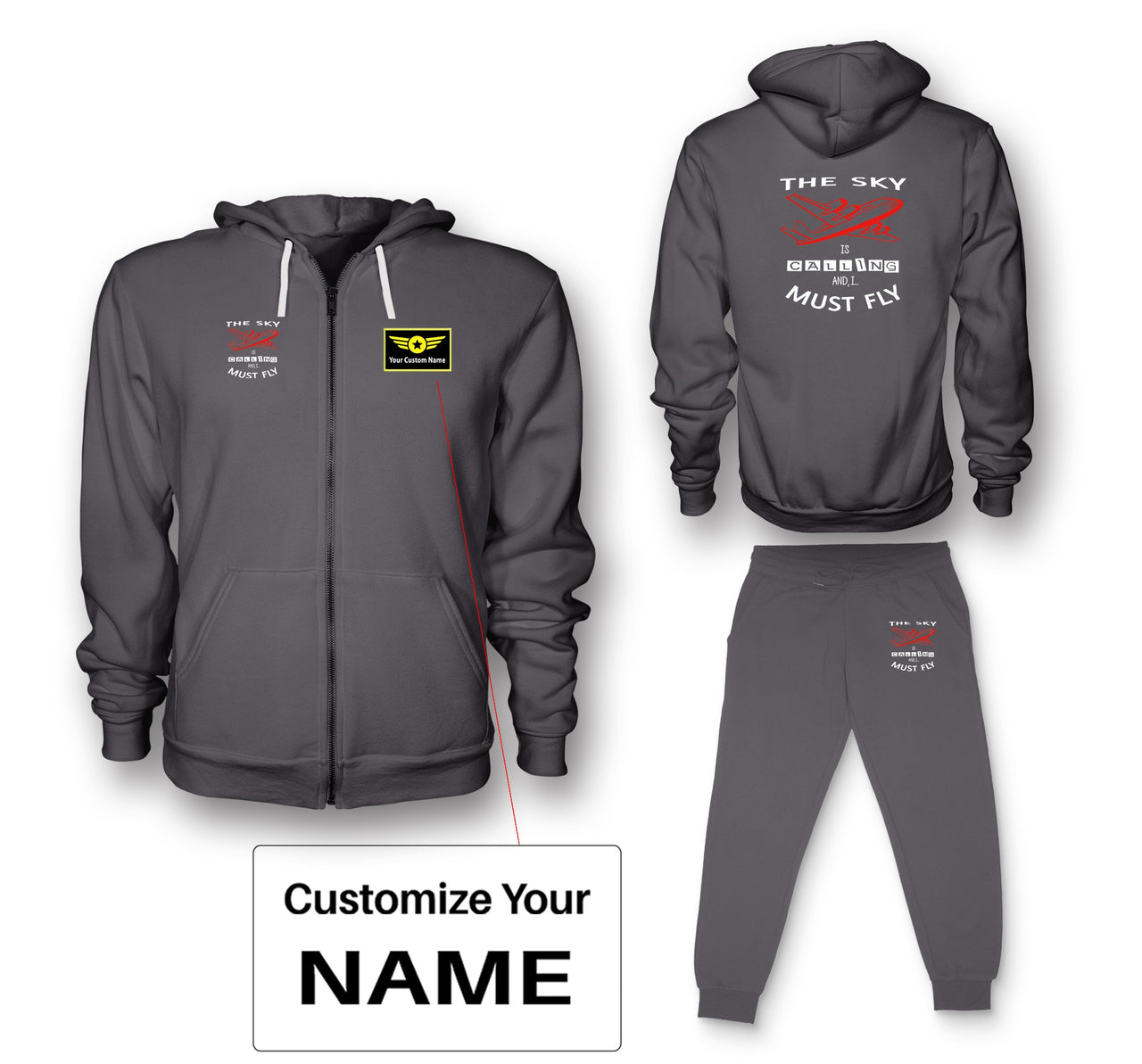 The Sky is Calling and I Must Fly Designed Zipped Hoodies & Sweatpants Set