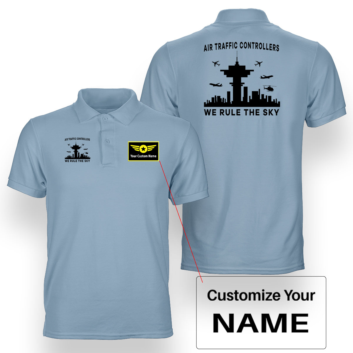 Air Traffic Controllers - We Rule The Sky Designed Double Side Polo T-Shirts