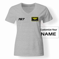Thumbnail for 767 Flat Text Designed V-Neck T-Shirts