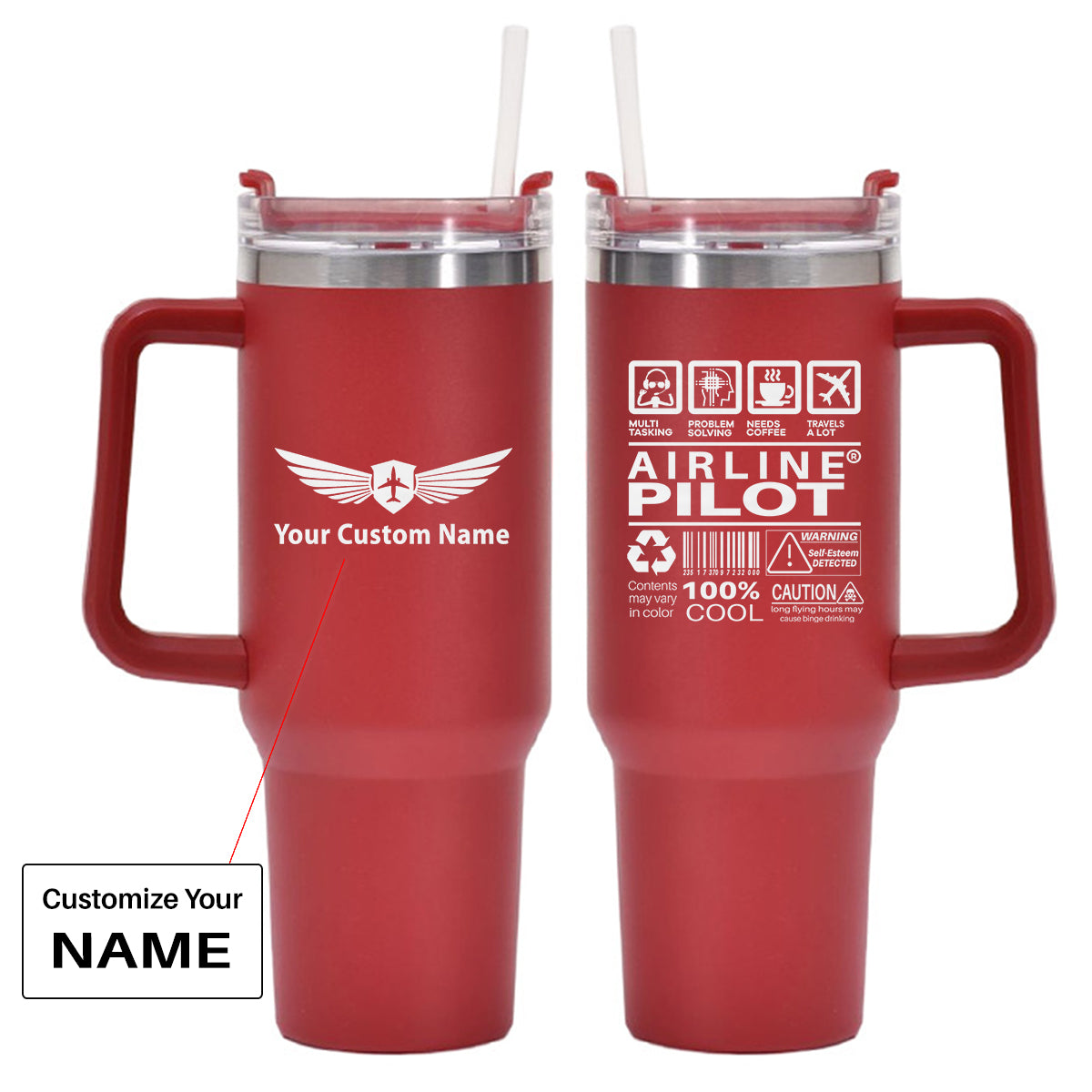 Airline Pilot Label Designed 40oz Stainless Steel Car Mug With Holder