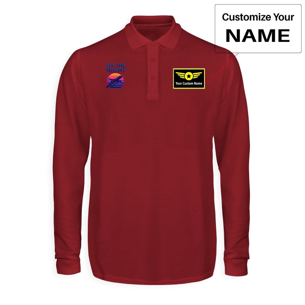 Fly The Night Designed Long Sleeve Polo T-Shirts