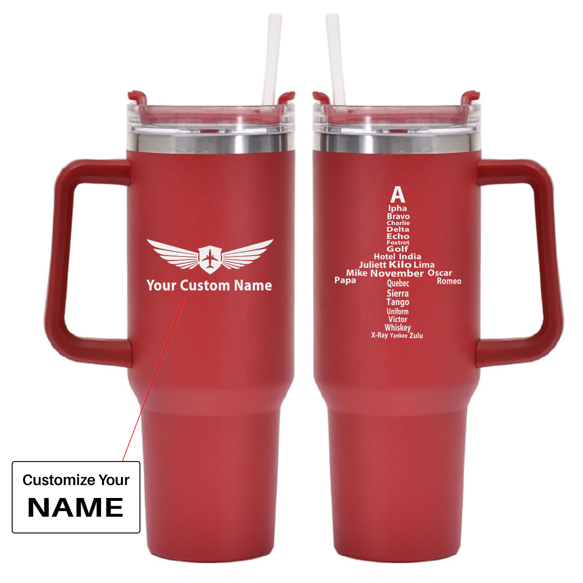 Airplane Shape Aviation Alphabet Designed 40oz Stainless Steel Car Mug With Holder