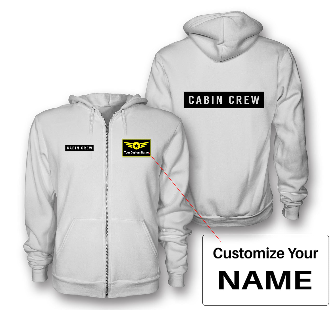 Cabin Crew Text Designed Zipped Hoodies