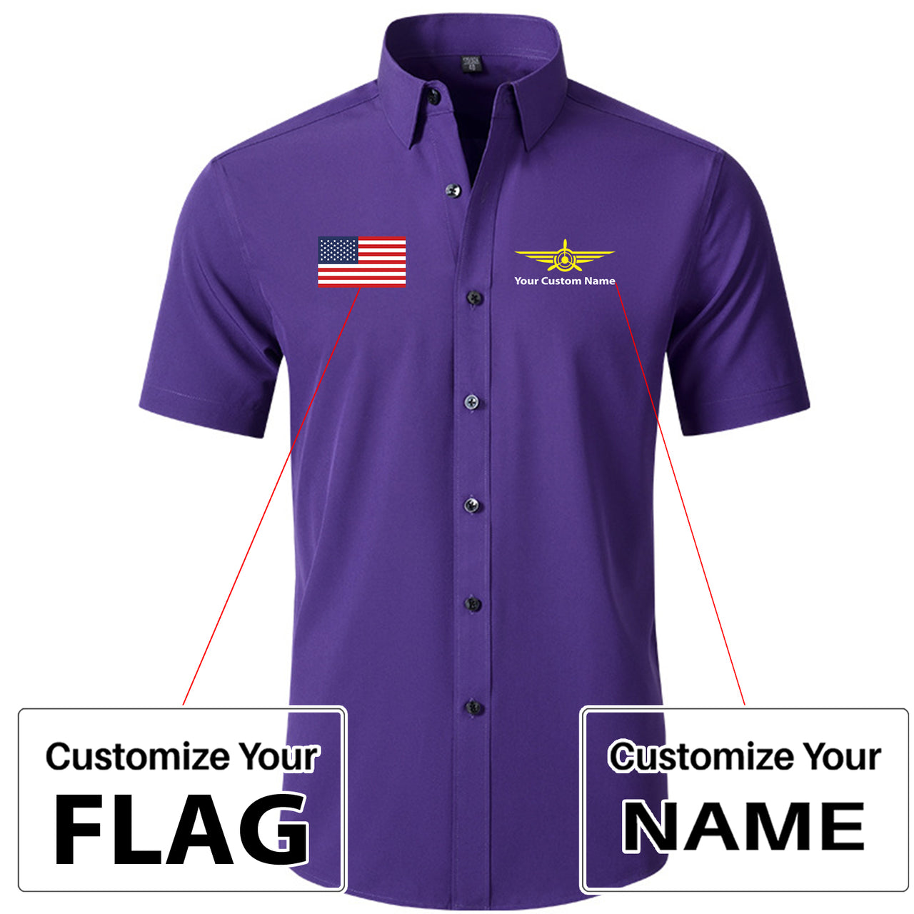 Custom Flag & Name with Badge 3 Design Super Quality Short Sleeve Shirts