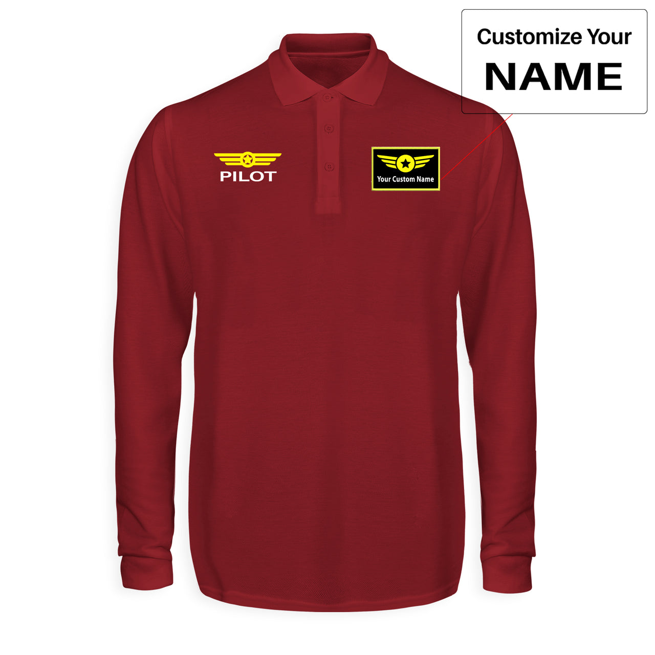 Pilot & Badge Designed Long Sleeve Polo T-Shirts