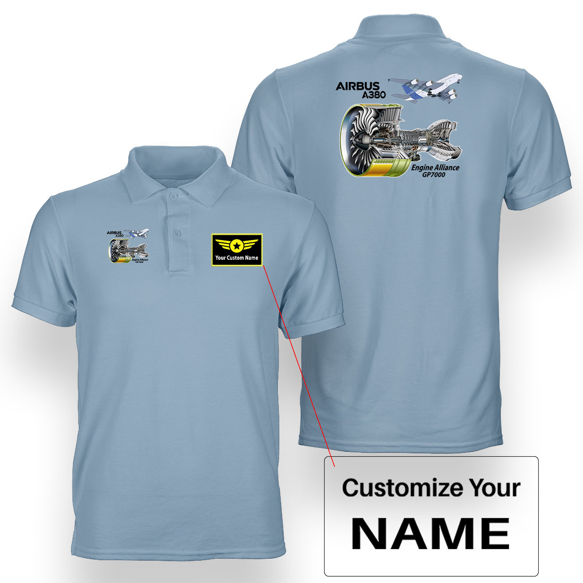 Airbus A380 & GP7000 Engine Designed Double Side Polo T-Shirts