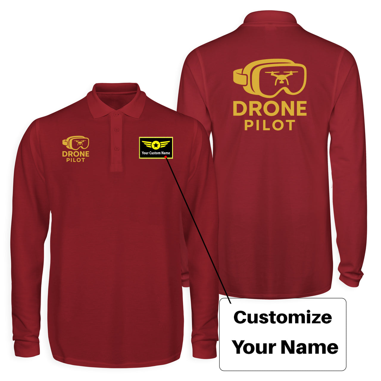 Googles & Drone Pilot Designed Long Sleeve Polo T-Shirts (Double-Side)