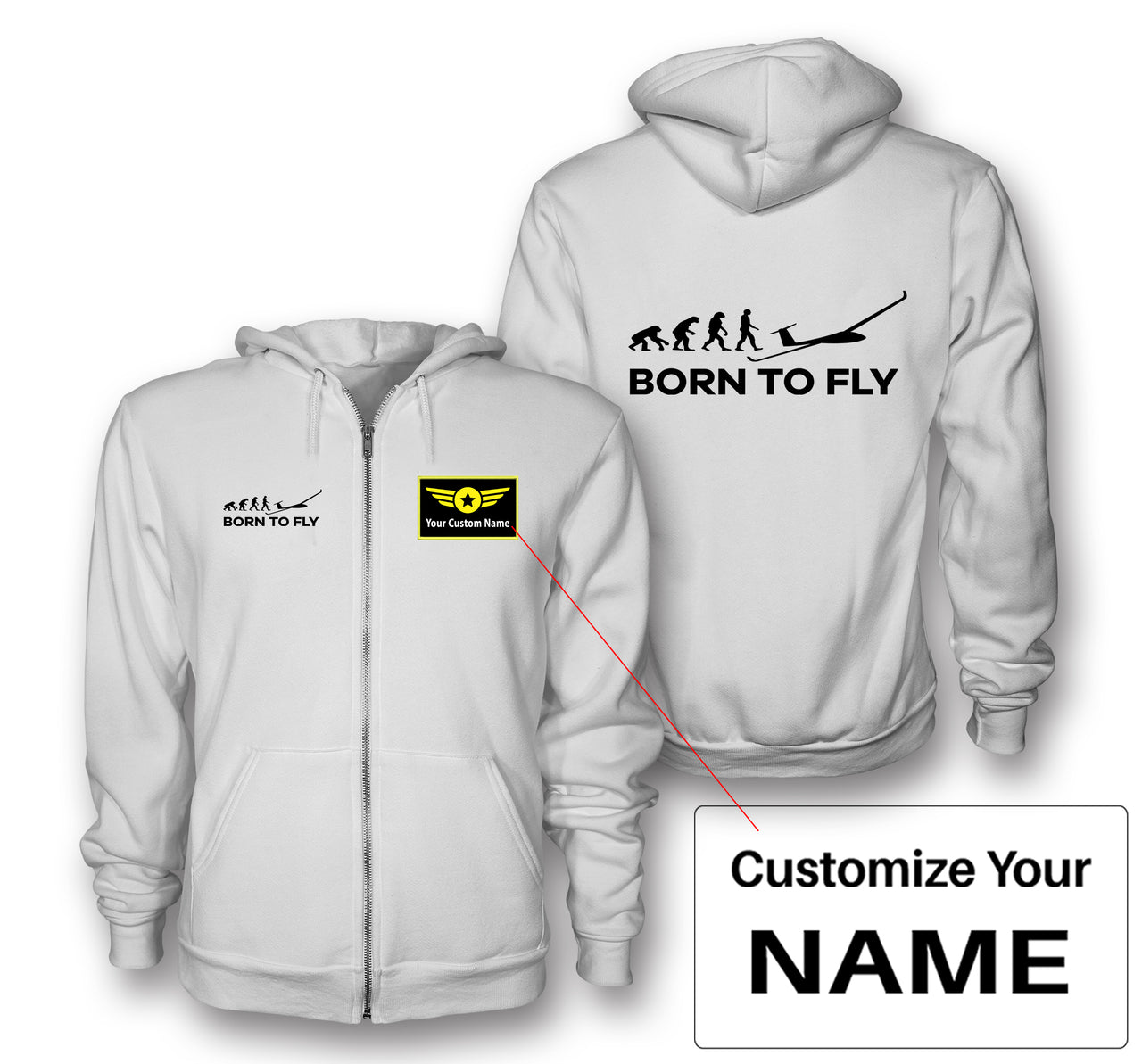 Born To Fly Glider Designed Zipped Hoodies