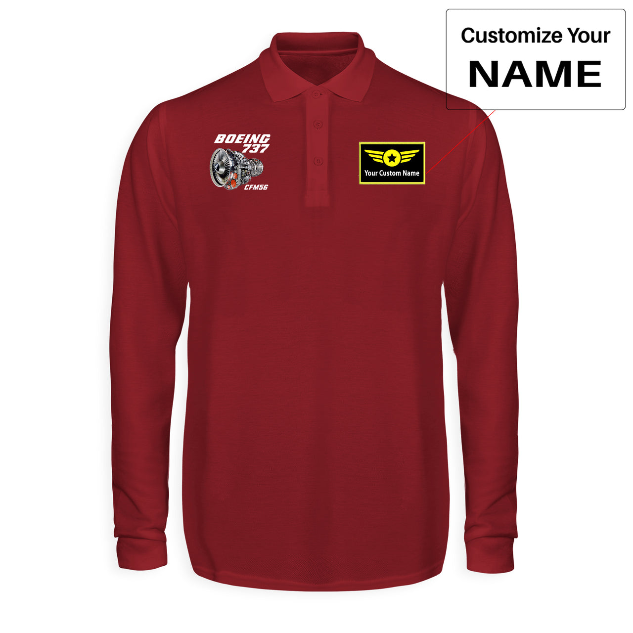 Boeing 737 Engine & CFM56 Designed Long Sleeve Polo T-Shirts