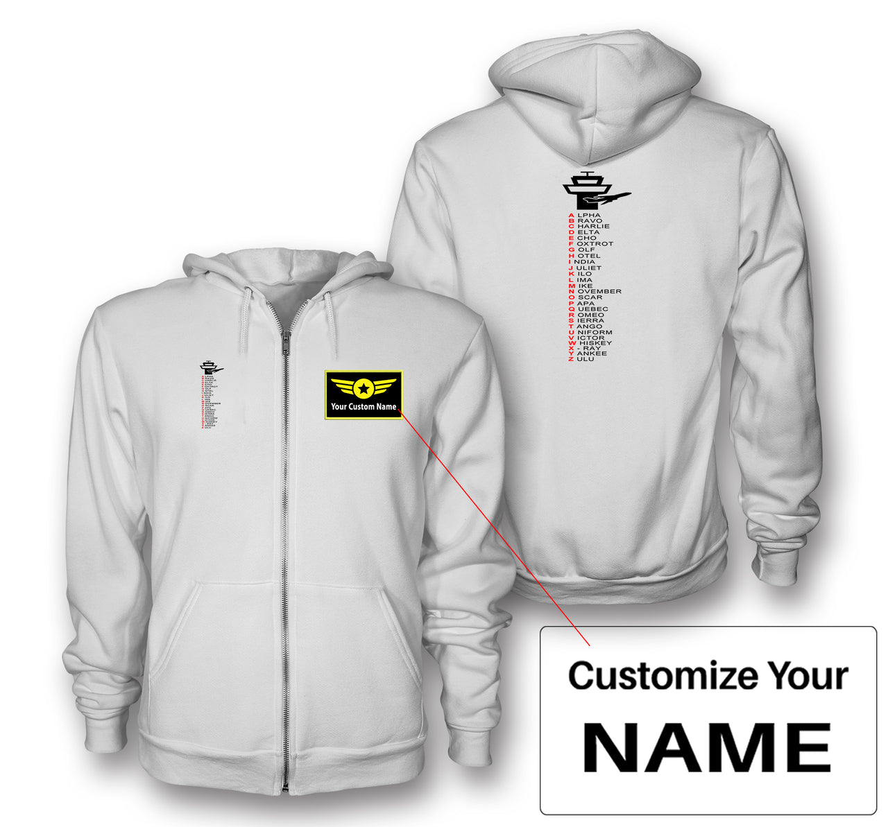 Aviation Alphabet Designed Zipped Hoodies