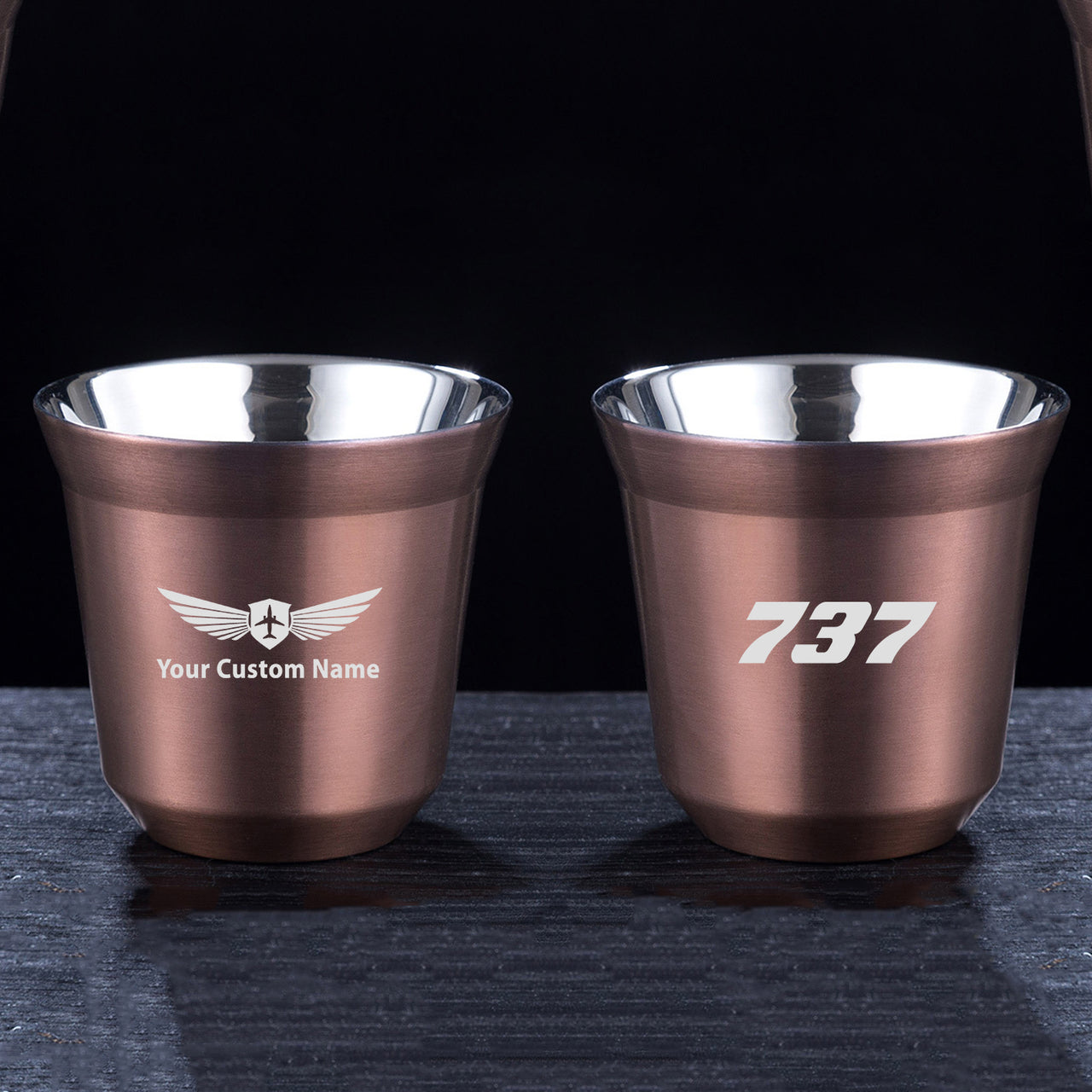 737 Flat Text Designed Double Wall Stainless Steel Coffee Mugs