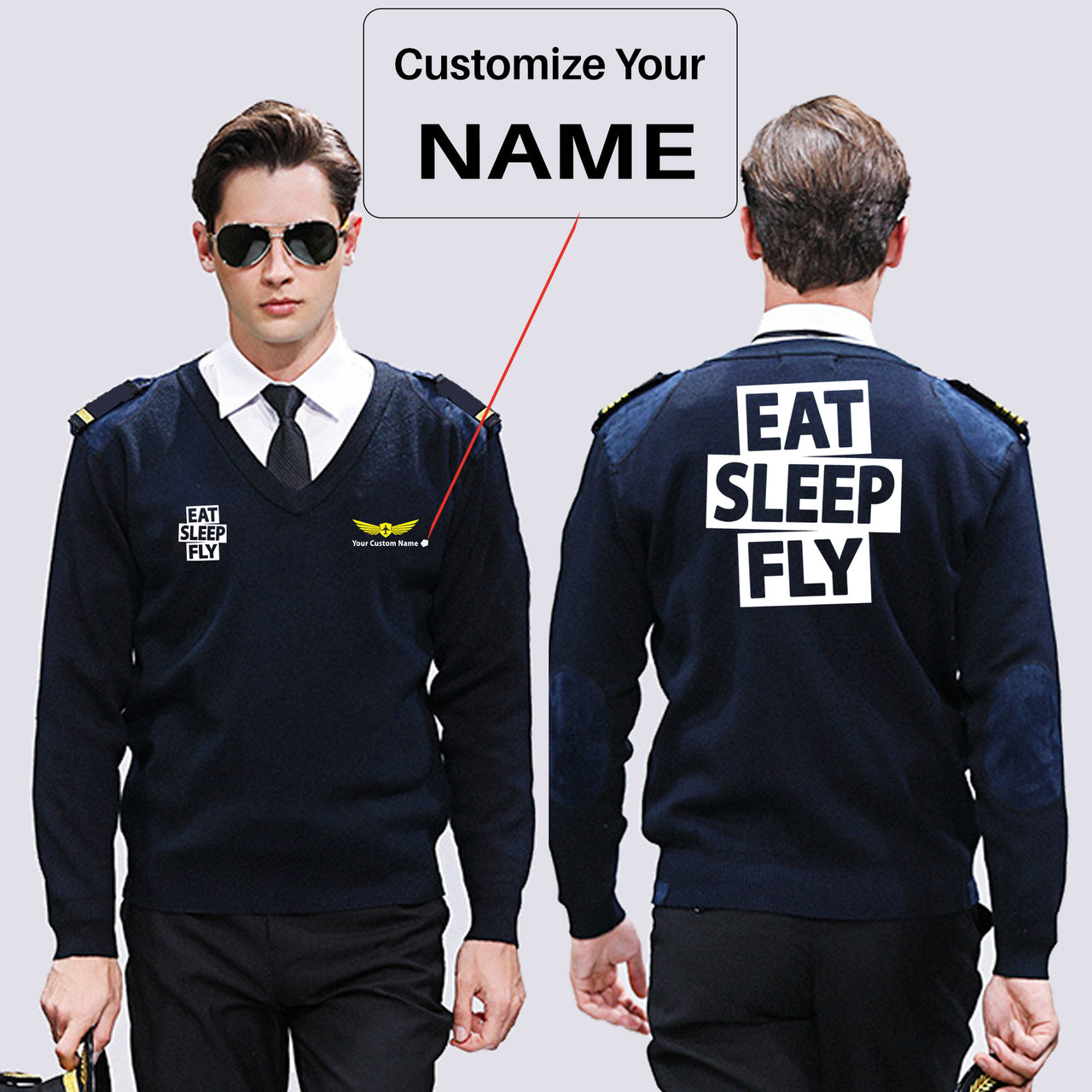 Eat Sleep Fly Designed Wool Pilot Sweaters
