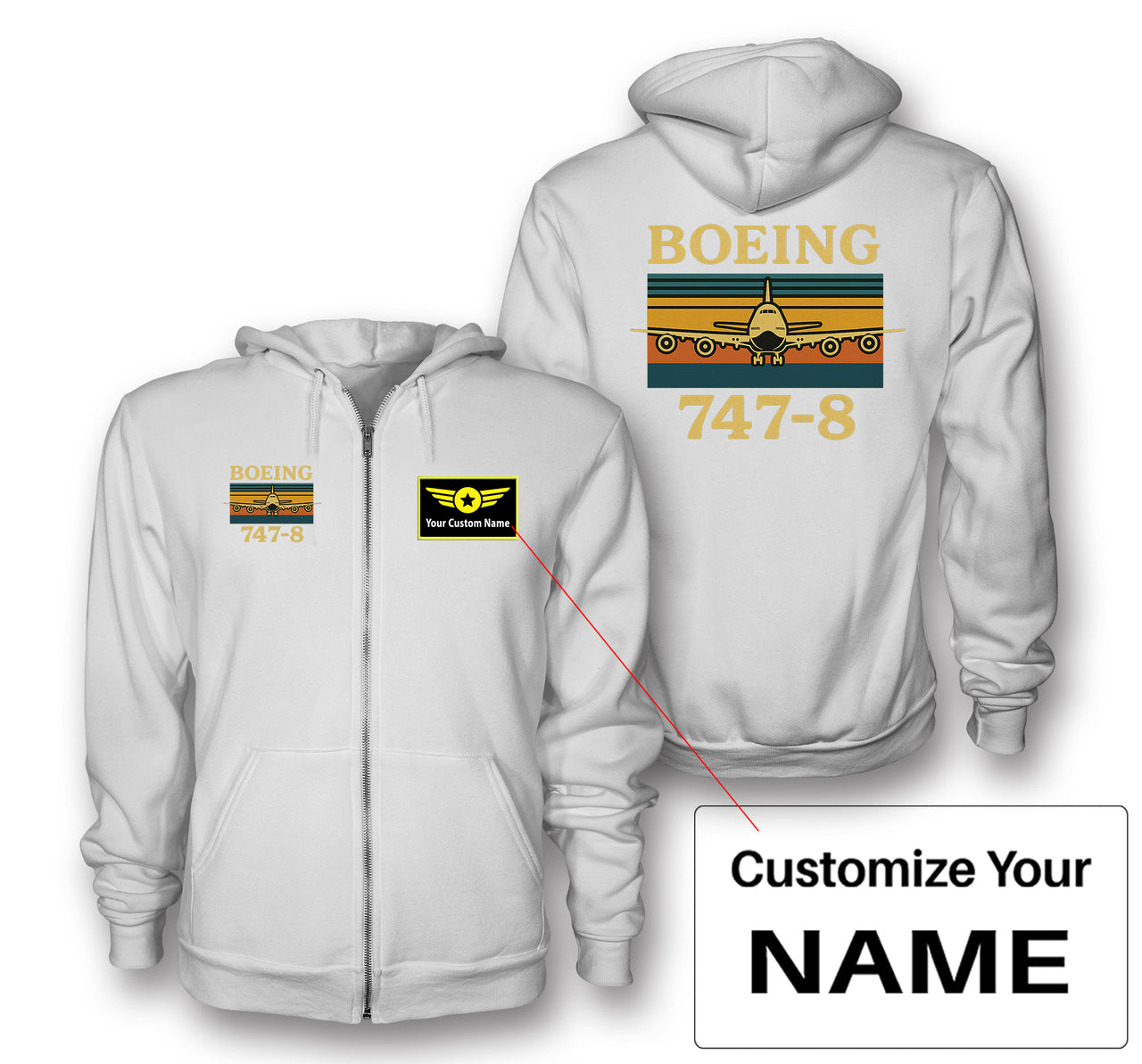 Retro Boeign 747-8 Designed Zipped Hoodies