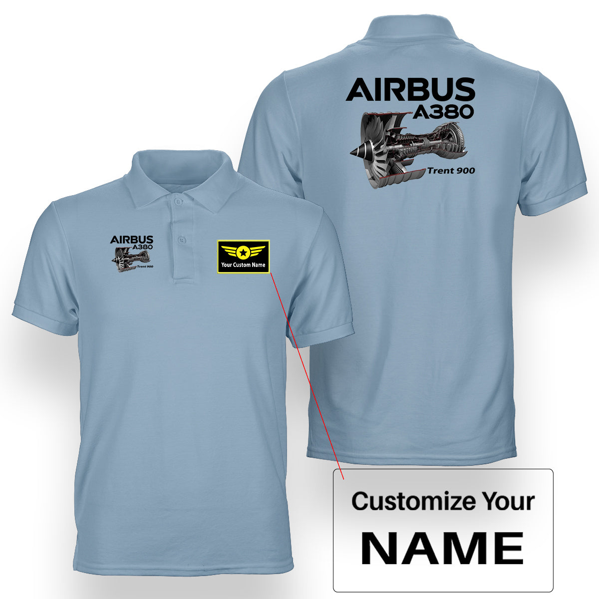 Airbus A380 & Trent 900 Engine Designed Double Side Polo T-Shirts